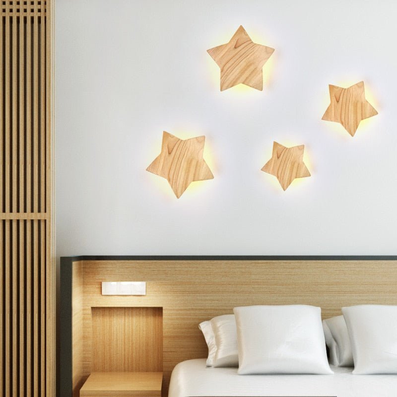 Star Shaped Solid Wood Wall Lamp - ELVI HOME