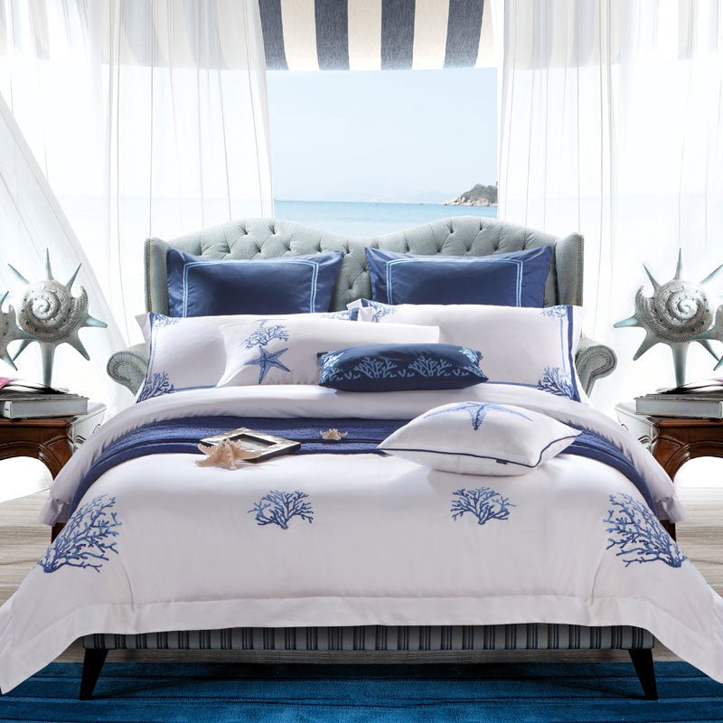 Blue Coral | Egyptian Cotton Duvet Cover Set - ELVI HOME