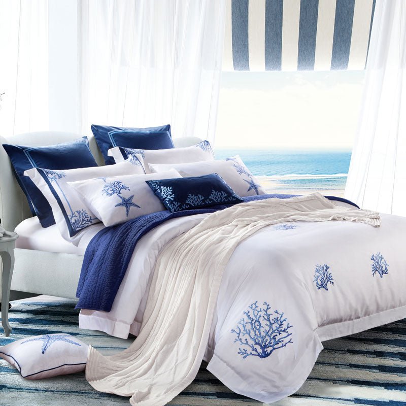 Blue Coral | Egyptian Cotton Duvet Cover Set - ELVI HOME