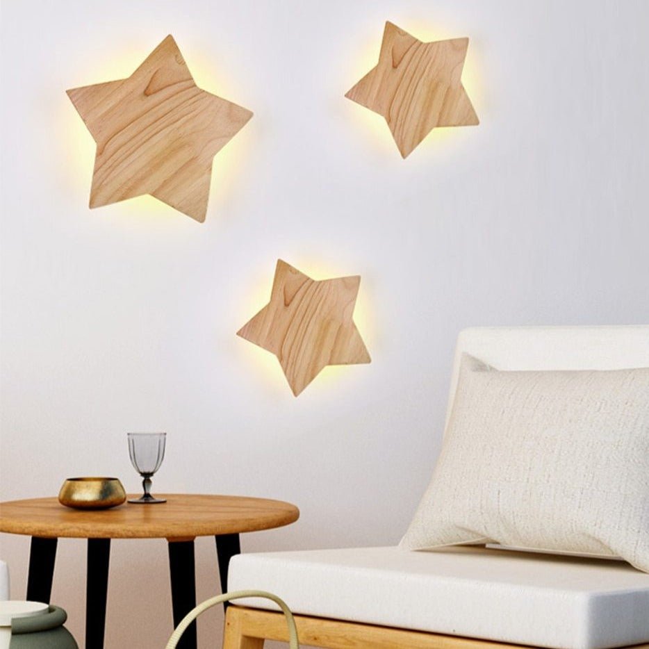 Star Shaped Solid Wood Wall Lamp - ELVI HOME