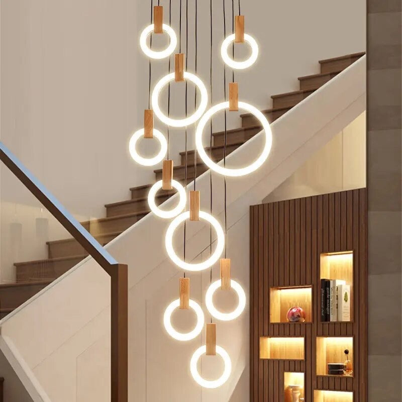 22-LIGHT LED Crystal ring DOUBLE HEIGHT STAIR CHANDELIER - WARM WHITE